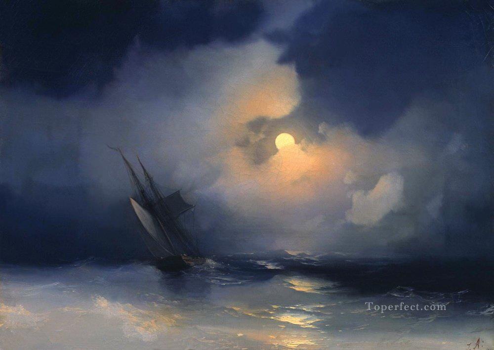 storm at sea on a moonlit night Romantic Ivan Aivazovsky Russian Oil Paintings